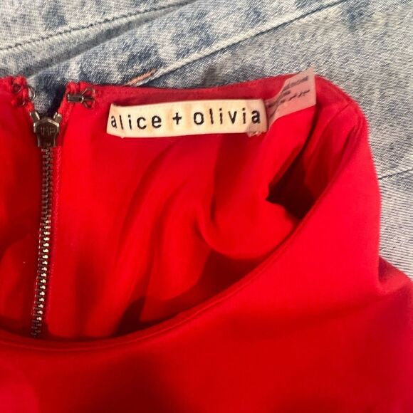 Alice + Olivia Adley Drop Waist Midi Dress Bright Ruby Red Women’s Size US 4 (S) - Picture 5 of 14
